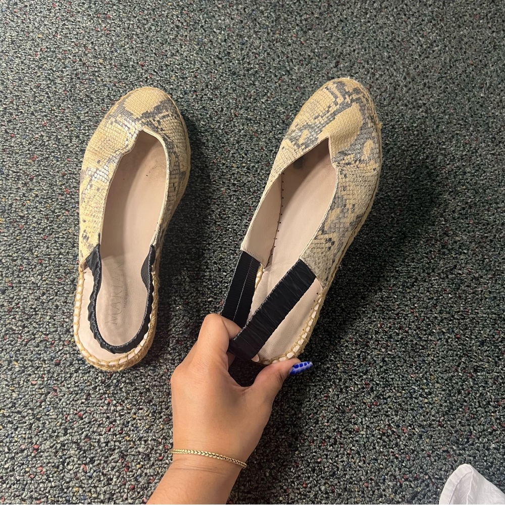 MARIAN Animal Snake Print Neutral Leather Sling Back Flat Espadrilles Shoes Sz 8 - Picture 11 of 16